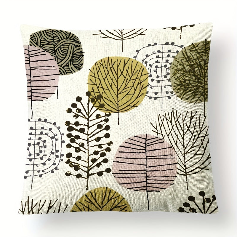 4pcs Abstract Flower Linen Cushion Cover 45x45, Geometric Sofa Pillow Case