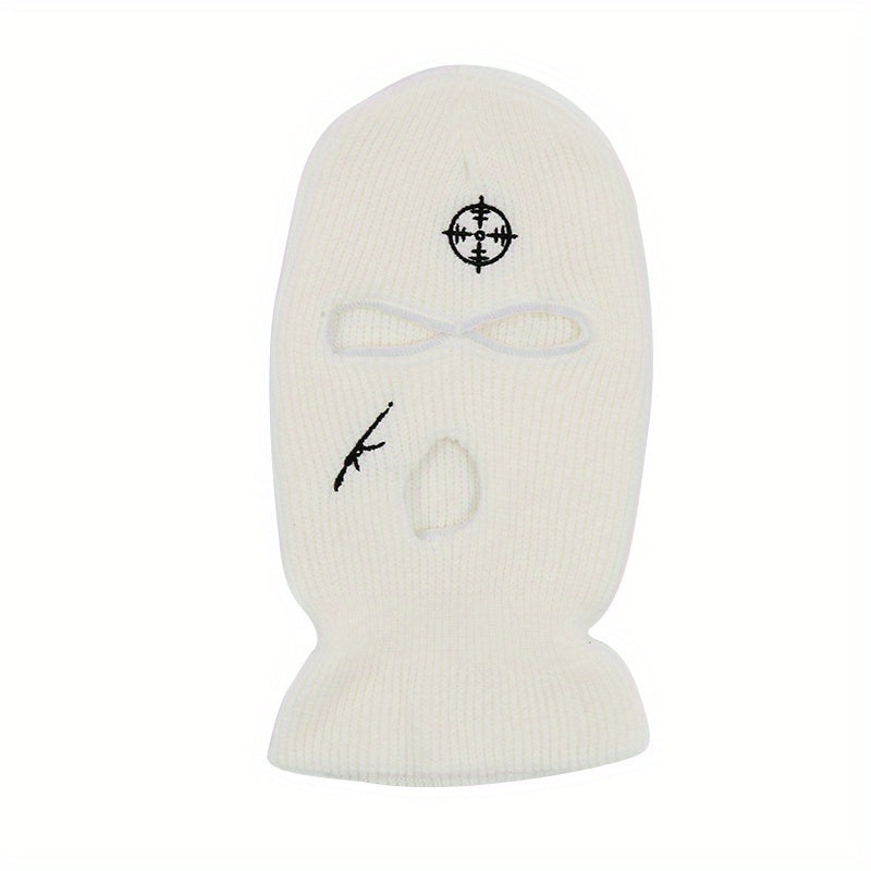 Embroidered Full Face Three Hole Hat Winter Warm Outdoor Windproof Riding Hat