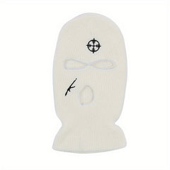Embroidered Full Face Three Hole Hat Winter Warm Outdoor Windproof Riding Hat