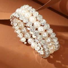 Elastic Bracelet with Rhinestones & Faux Pearls