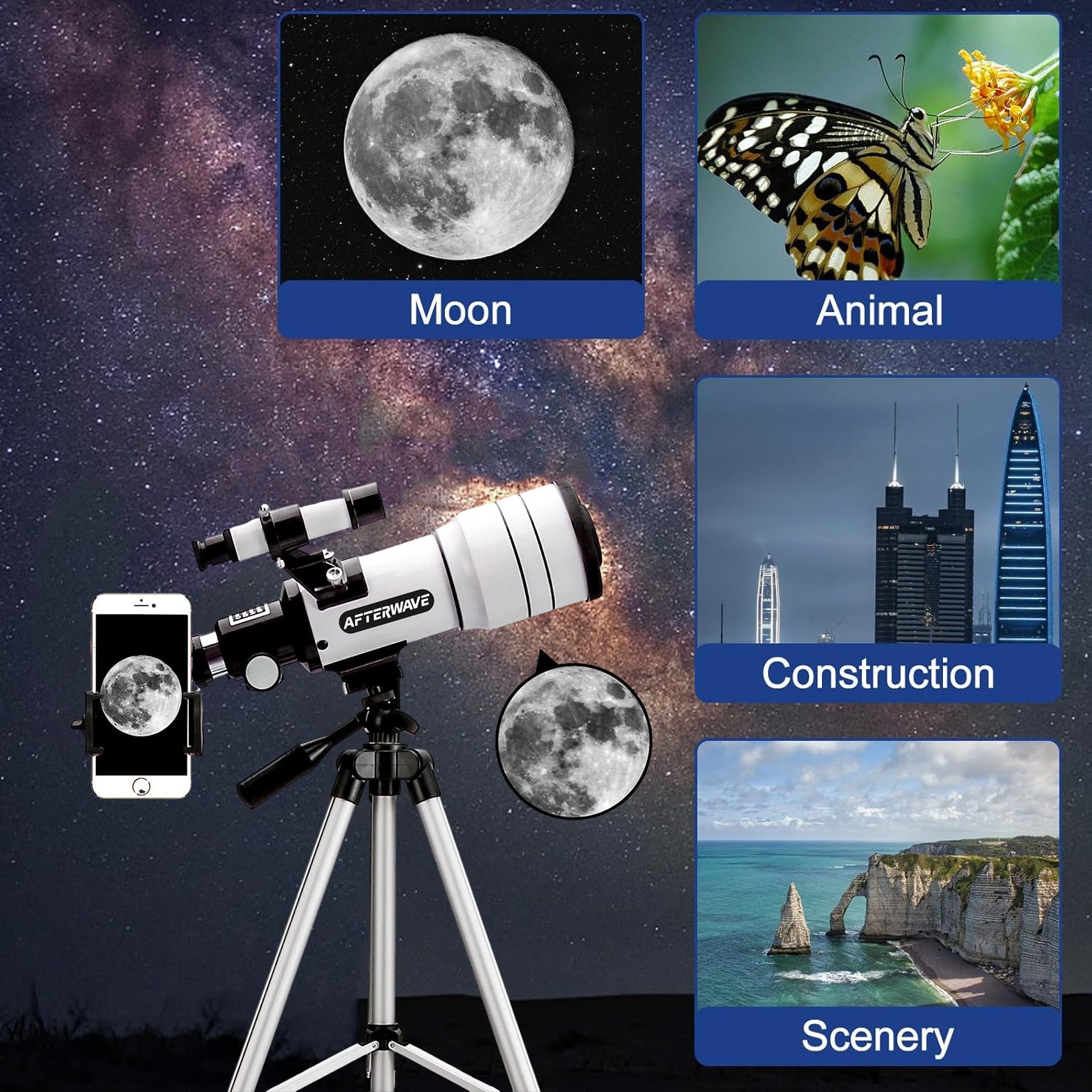 Afterwave F30070 Celestial Telescope 70mm 99X HD Coating