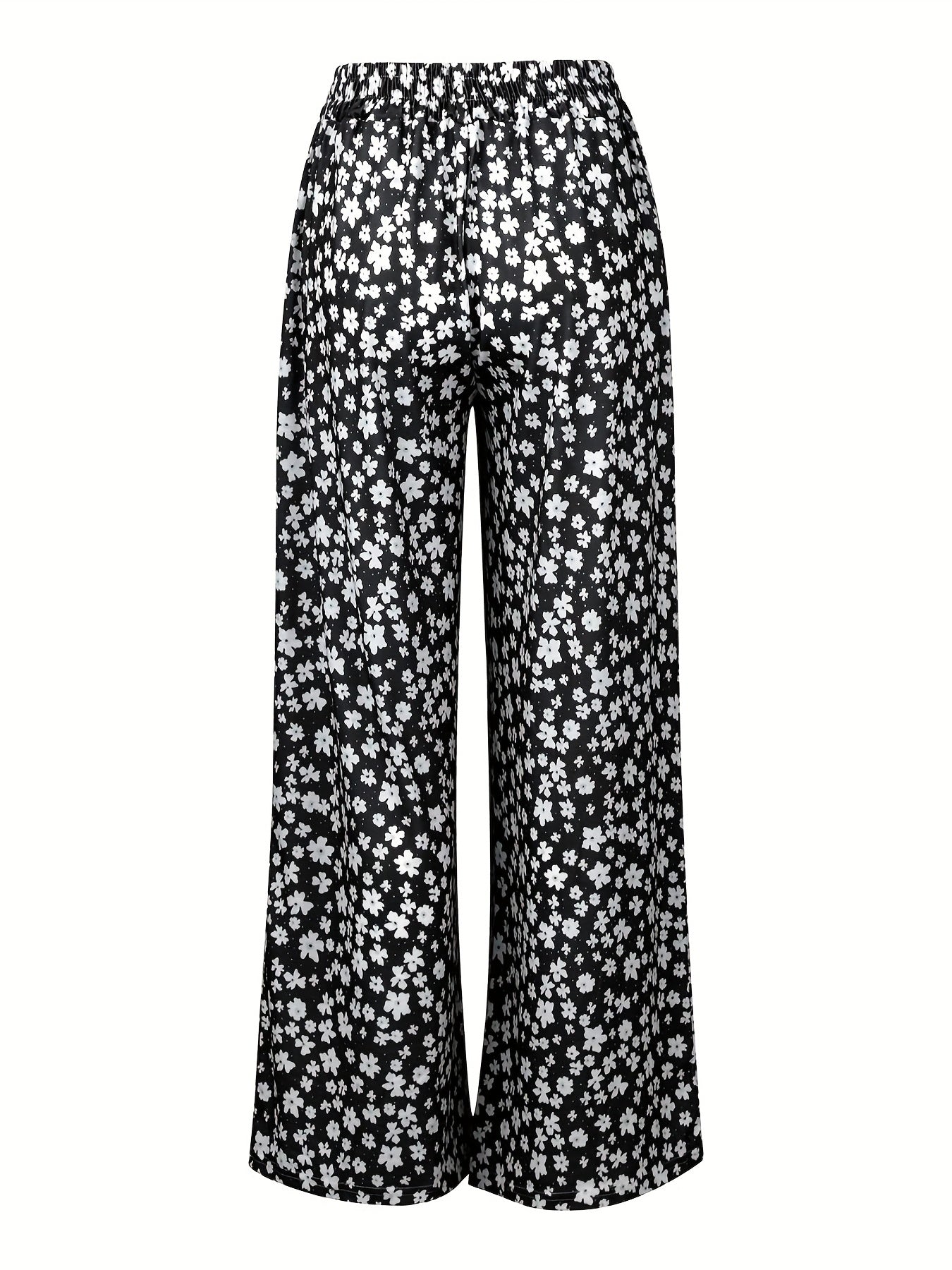  Elastic High Rise Wide Leg Pants