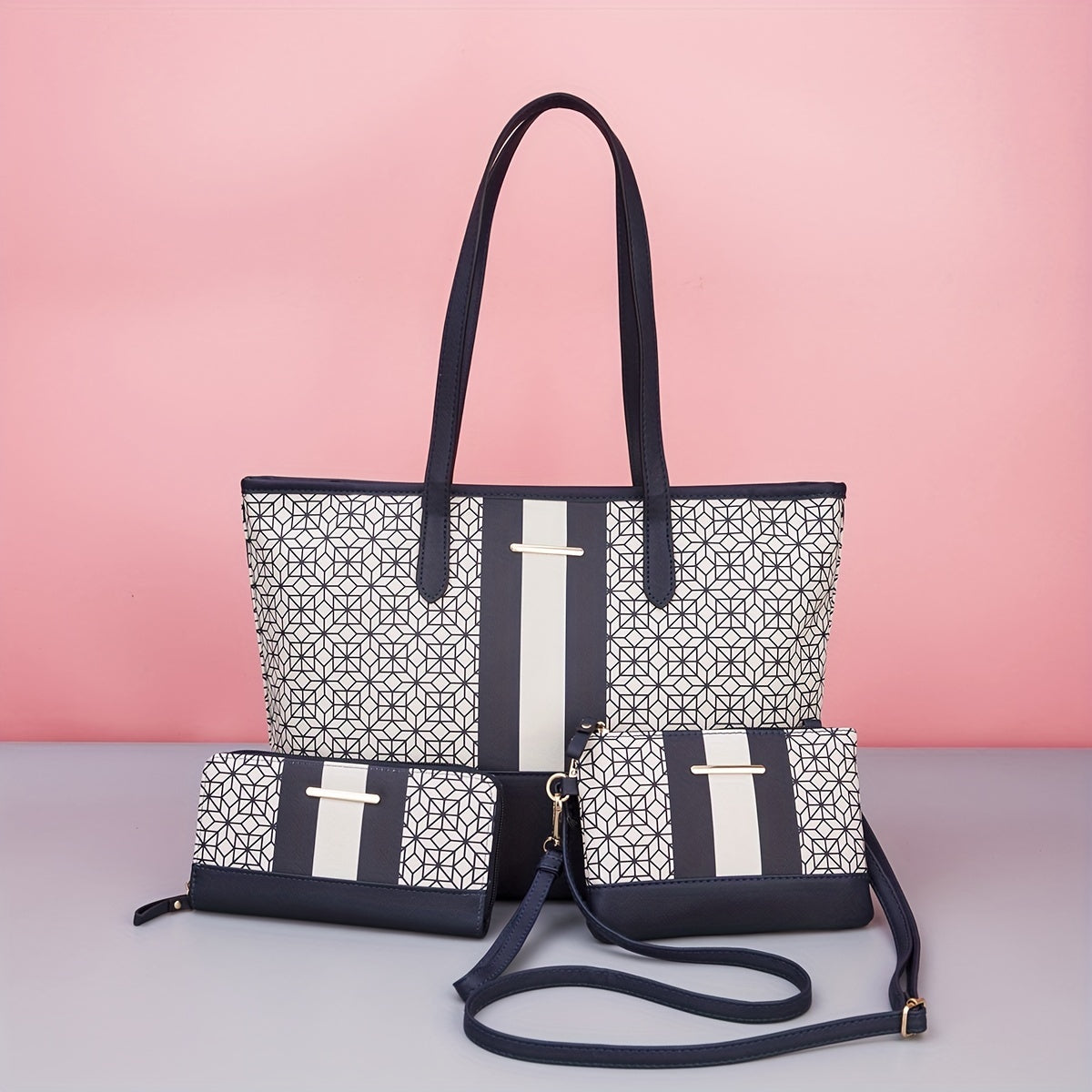 3pcs Tote Crossbody Wristlet Purse Set PU Leather Shoulder Bag Commuter Bag