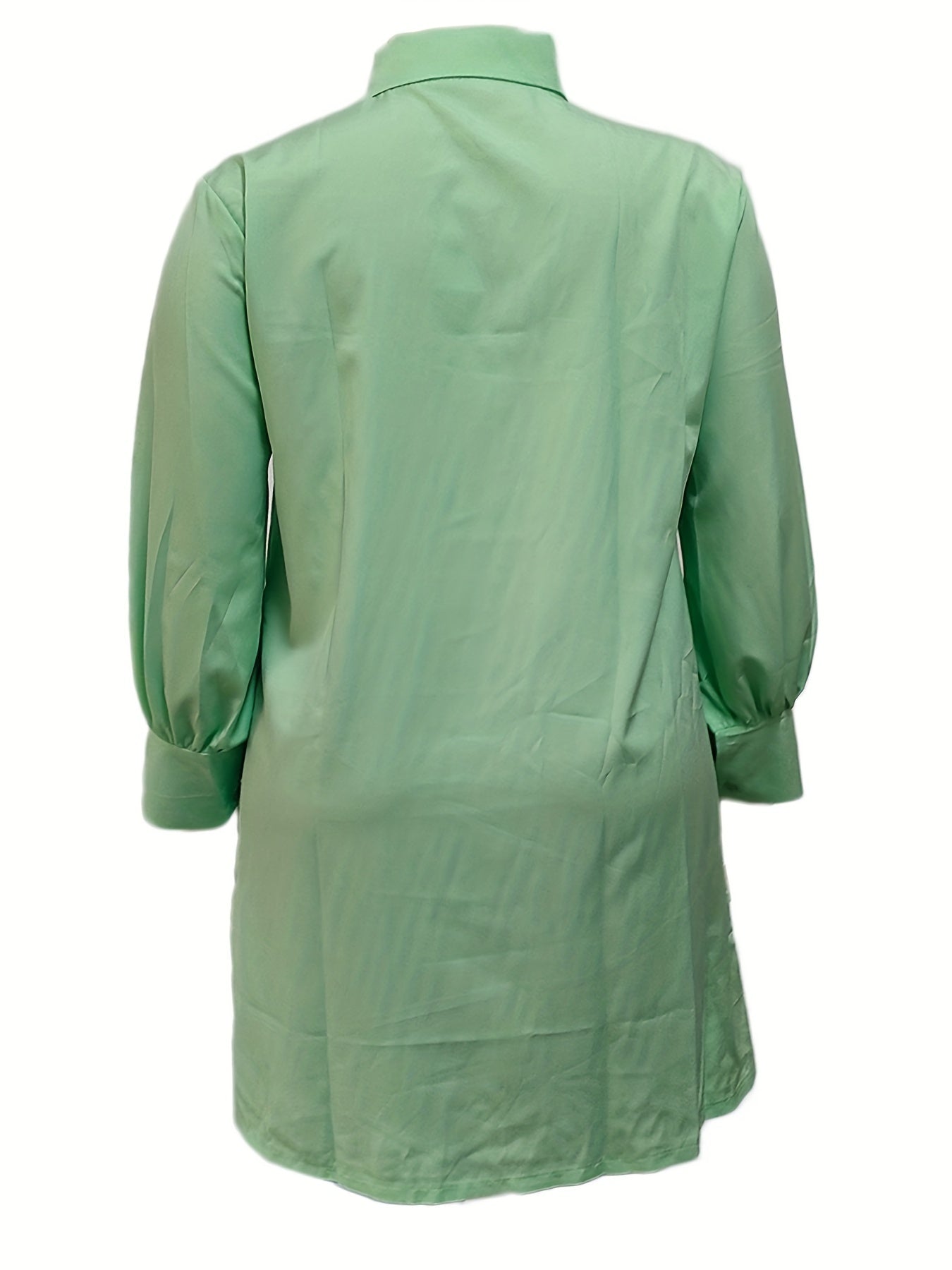  Solid Lantern Sleeve Button Up Shirt Dress