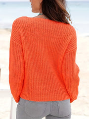 V Neck Knit Sweater Long Sleeve Solid Sweater