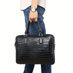 SCHLATUM Crocodile Pattern Briefcase Leather Business HandBag