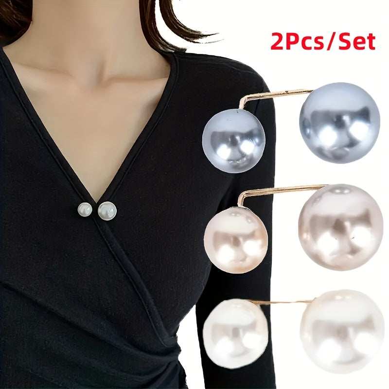 Faux Pearl Brooch Collar Pin Set for Women