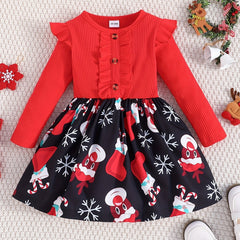 Toddler Girls Elk Print Cotton Dress Christmas