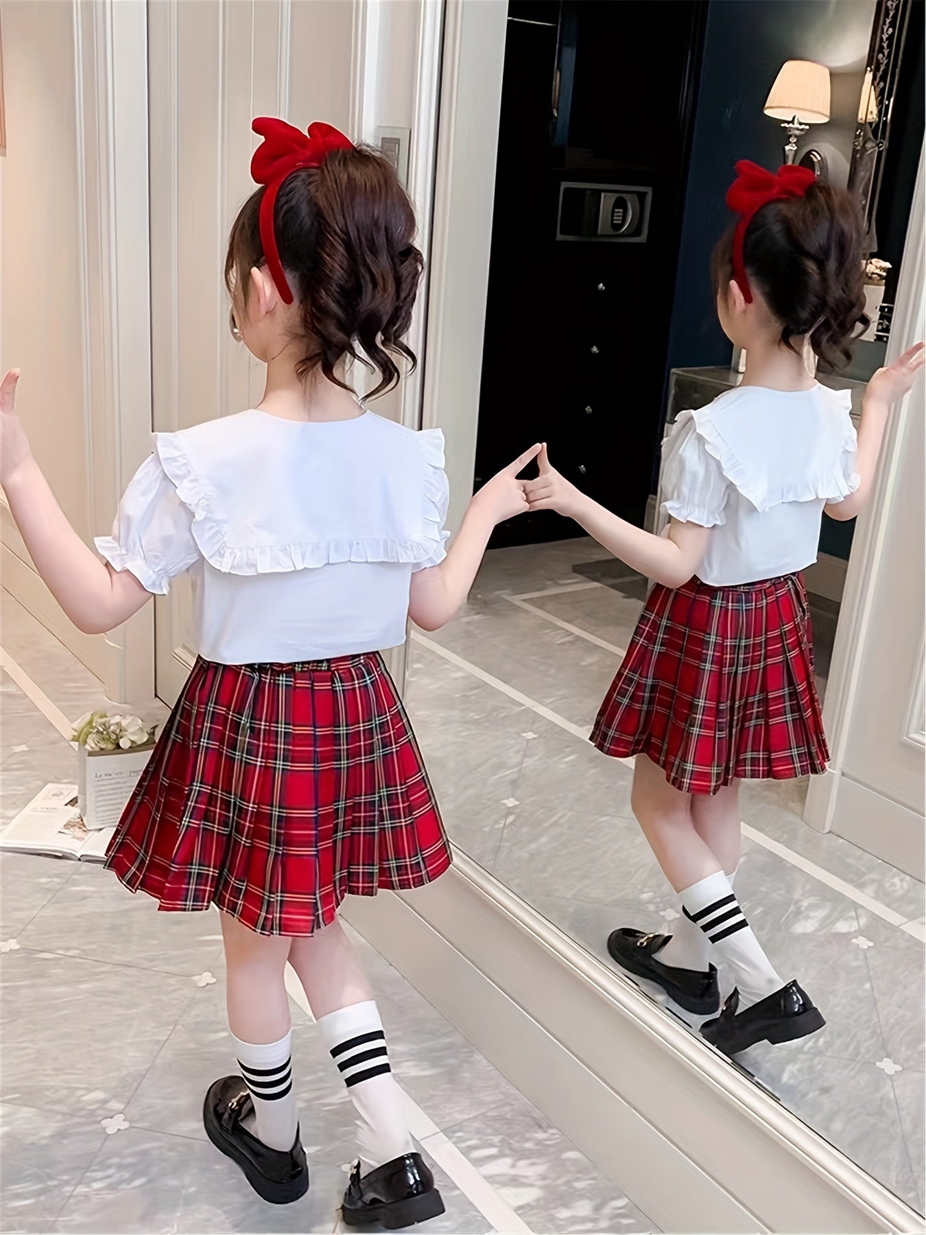 Girls Pleated Plaid Skirt School Uniform Short Skirt