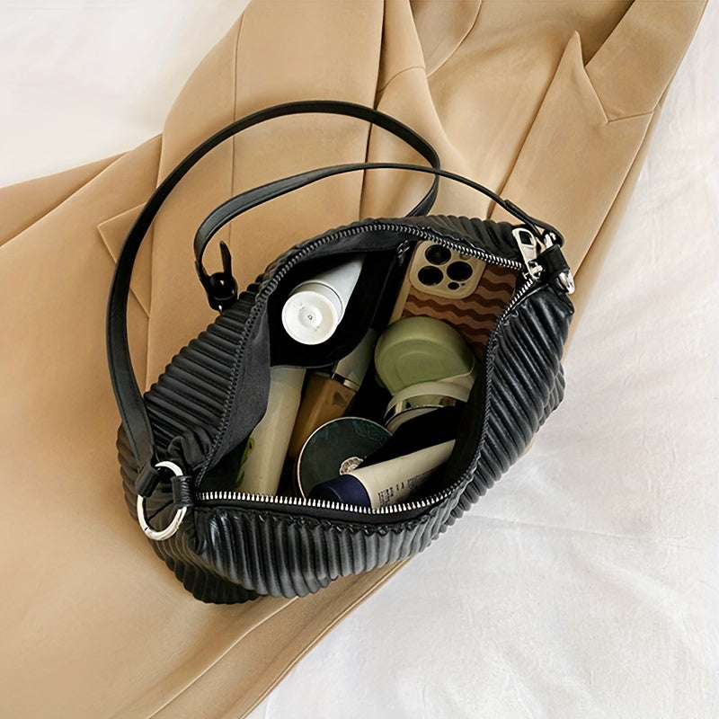 Solid Ruched Crossbody Bag Underarm Bag Zipper