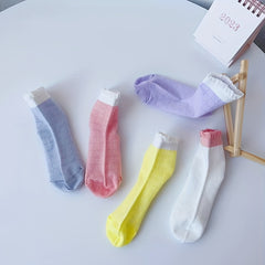 5 Pairs Girls Colorful Breathable Cotton Ankle Socks for Summer and Spring