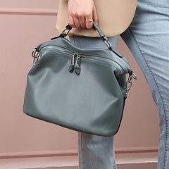 Vintage Leather Handbag Zipper Closure Adjustable Strap