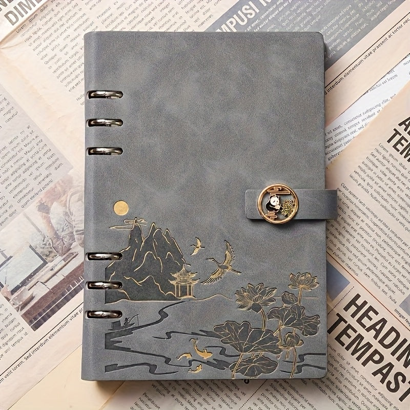 Vintage A5 Loose Leaf Notebook w/ PU Cover, College Ruled Paper