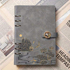 Vintage A5 Loose Leaf Notebook w/ PU Cover, College Ruled Paper