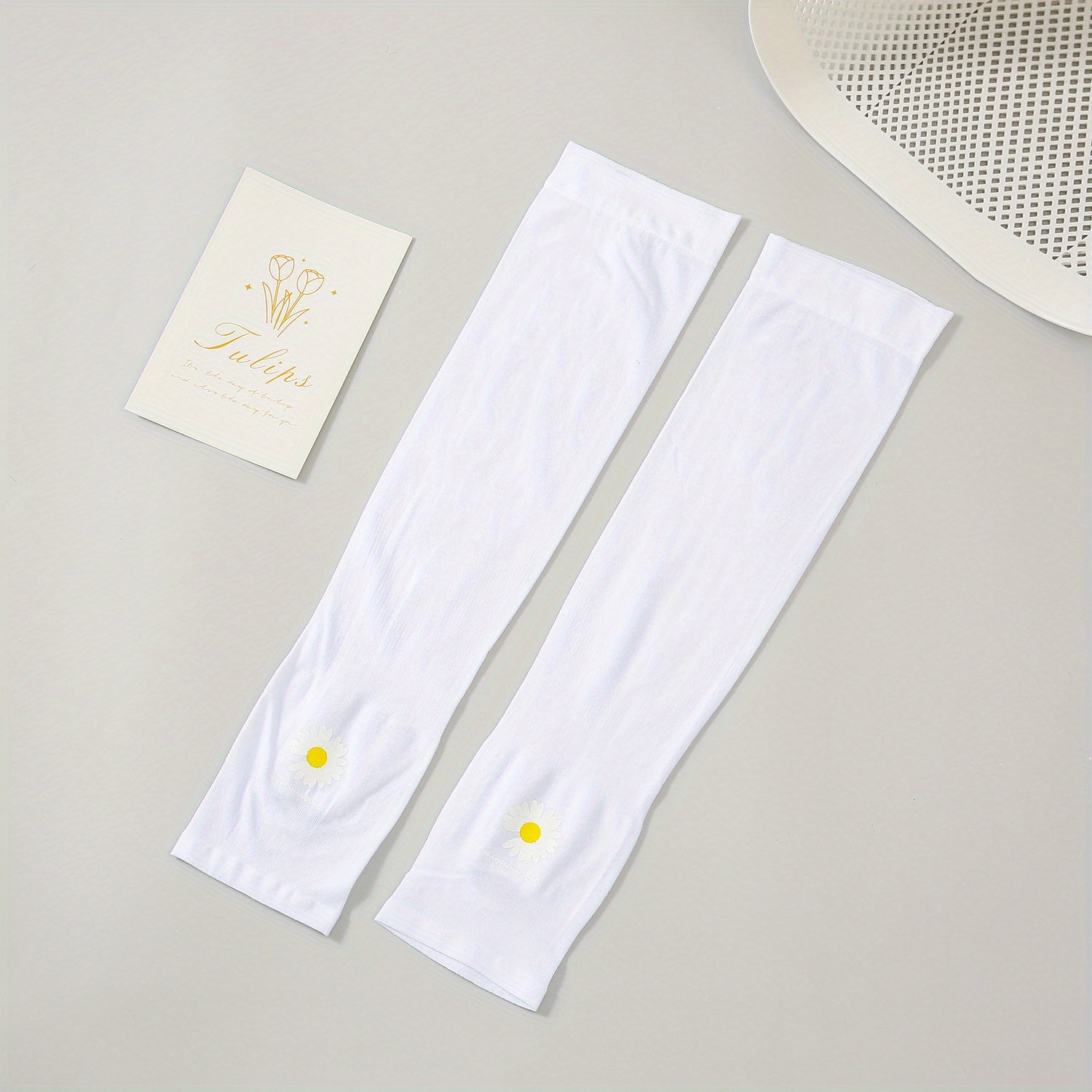 Daisy Print Fingerless Arm Sleeves Sunscreen Gloves