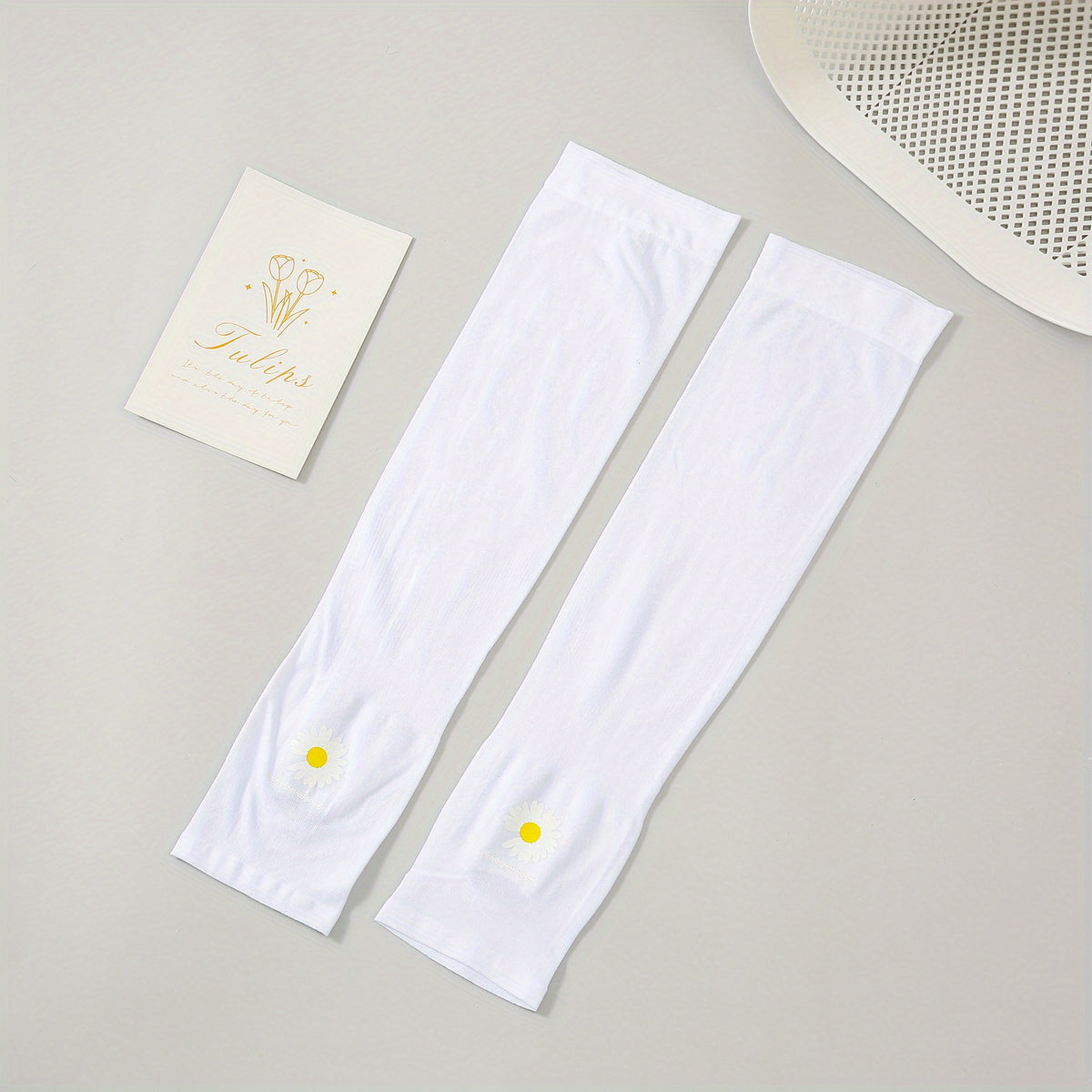 Daisy Print Fingerless Arm Sleeves Sunscreen Gloves