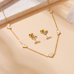 Stainless Steel Heart Jewelry Set with Shell Inlay for Women