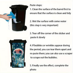 Large Eye Jellyfish Trash Can Sticker, Self-Adhesive PVC Decal, Waterproof