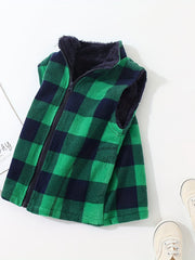 Toddler Baby Boys Plaid Zipper Vest Fleece Jacket Winter Outwear