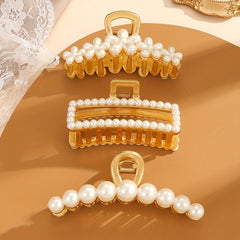 3pcs Large Faux Pearl Hair Claw Metal Ponytail Holder Hair Accessories