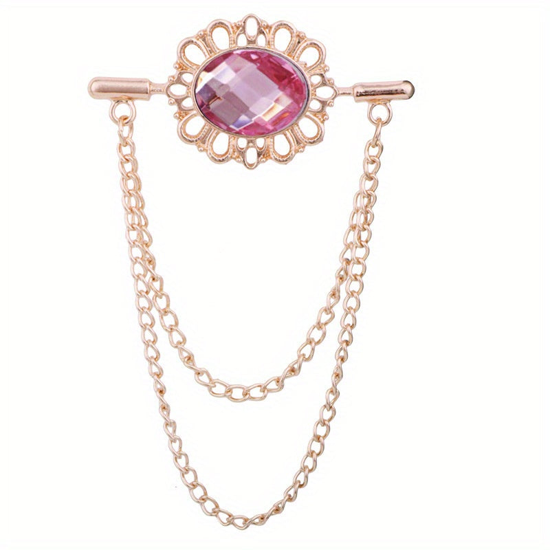 Tassel Oval Gemstone Collar Pin Men's Personality Collar Angle Chain Brooch