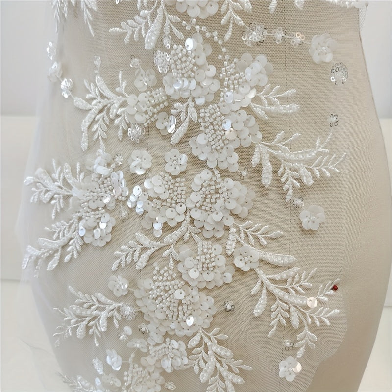 Beaded Sequins Flower Lace Fabric Evening Dress Applique Patch