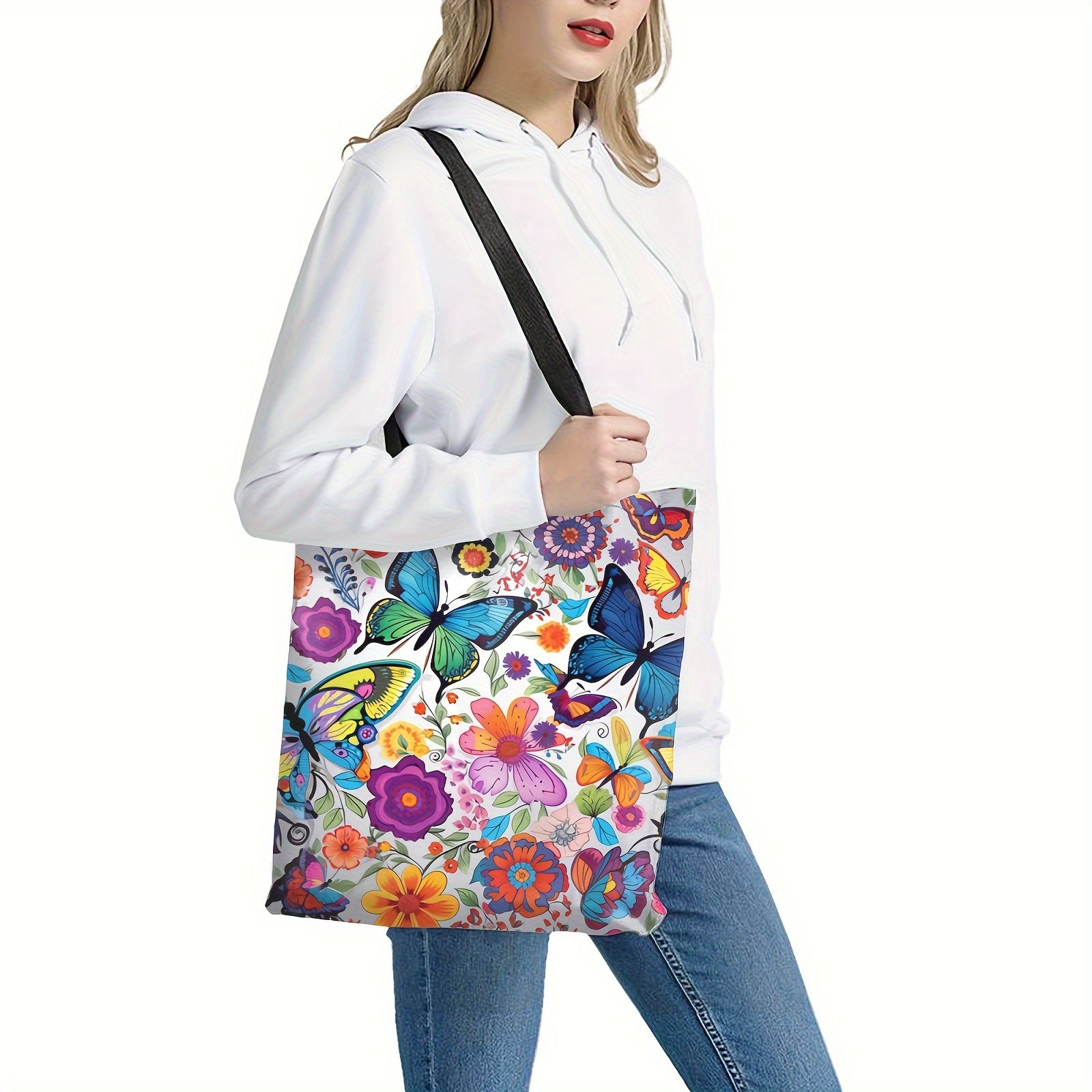 Butterfly Print Tote Bag Large Capacity Women's Handbag & Shopping Bag