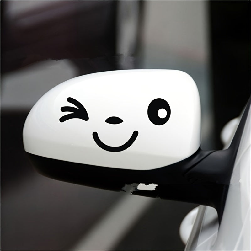 2pcs Cartoon Happy Face Car Stickers Rearview Mirror Decals