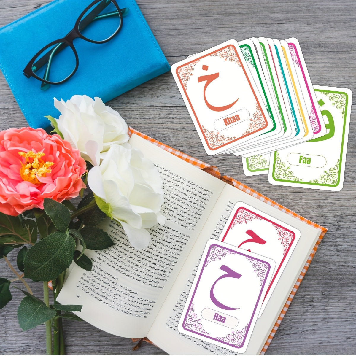 32pcs Arabic Alphabet Flashcards for Beginners with Pronunciation and Shapes