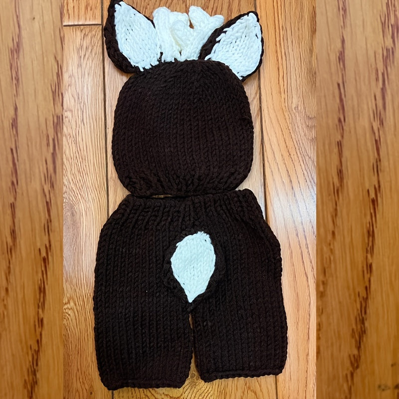 2pcs Deer Hats With Shorts Handknitted Baby Newborn Photography Props