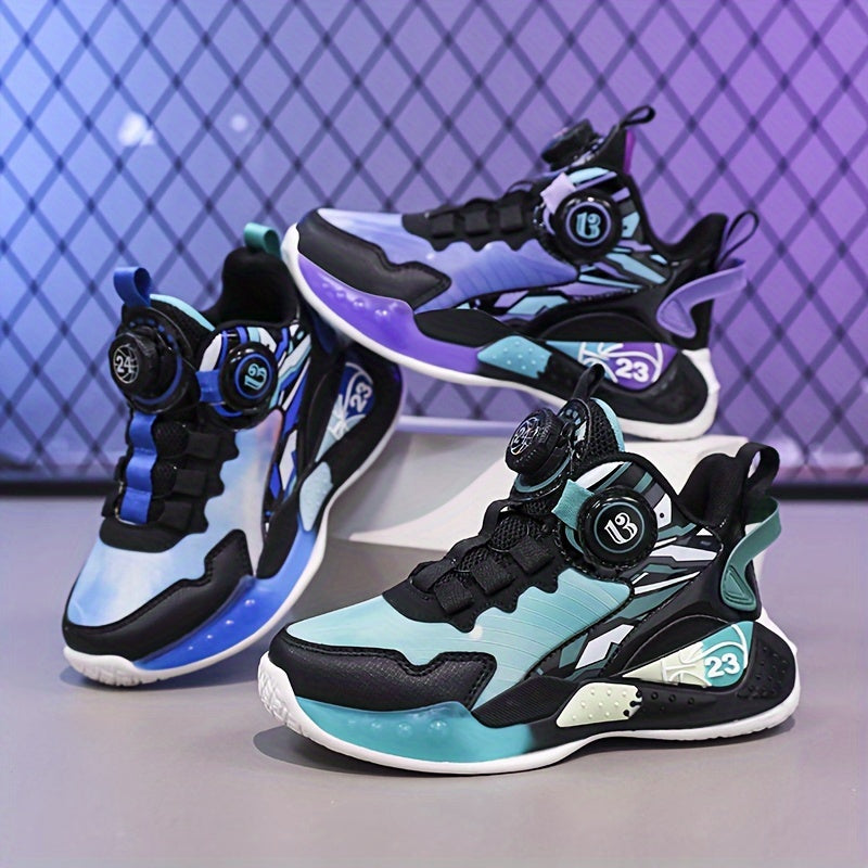Boys Basketball Shoes Comfy Non Slip Sneakers with Rotating Buckle