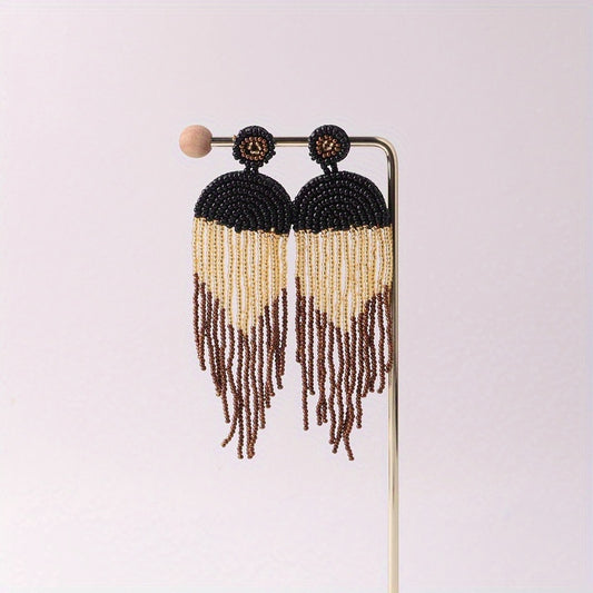 Vintage Boho Block Beads Tassel Earrings for Men Women Kids