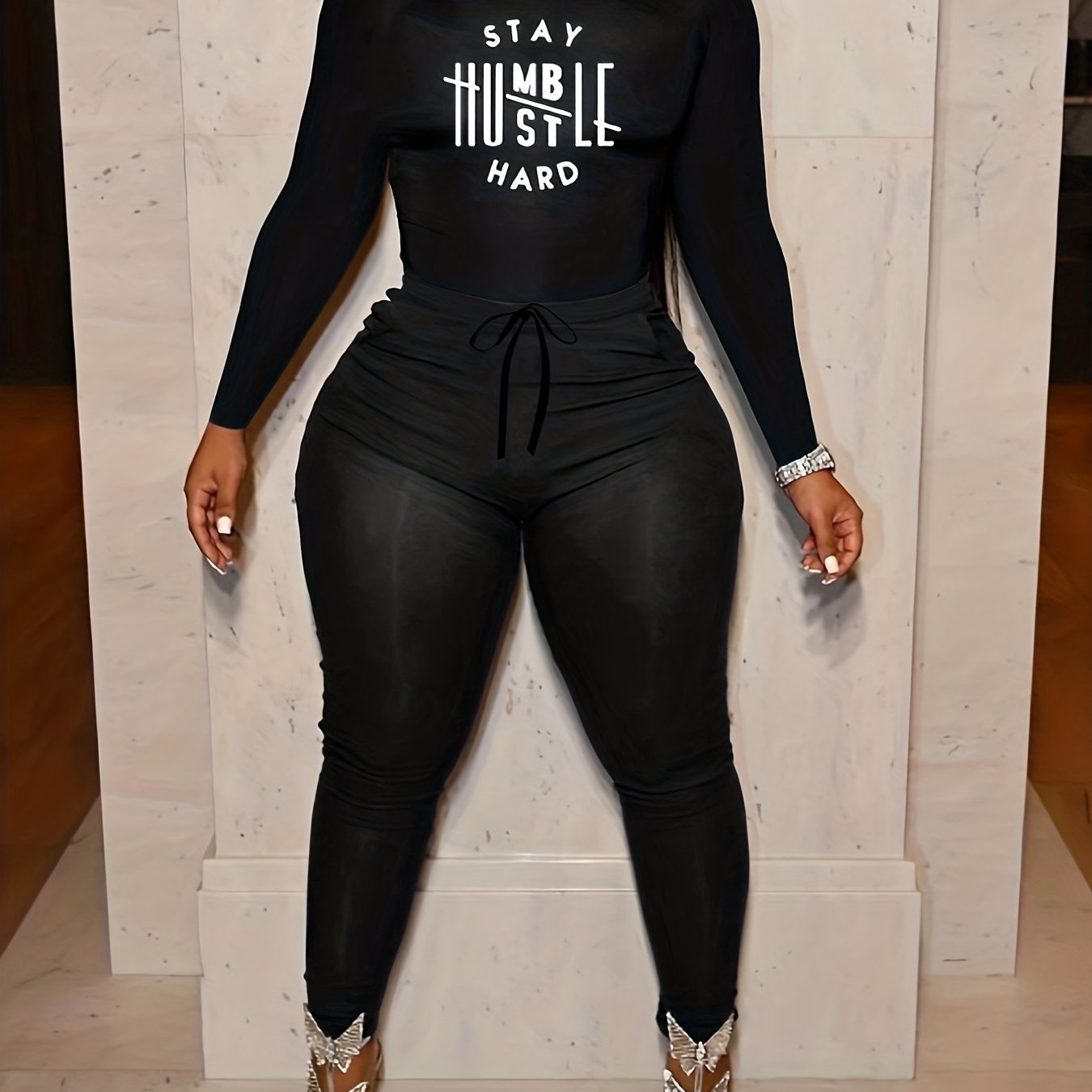  Women's Two Piece Set: Letter Print Top & Leggings