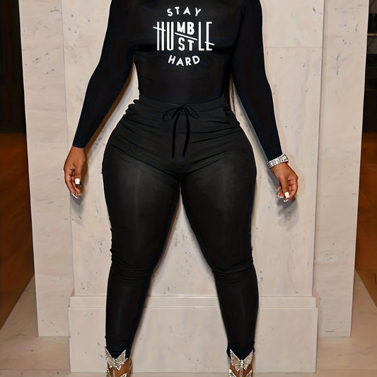 Women's Two Piece Set: Letter Print Top & Leggings