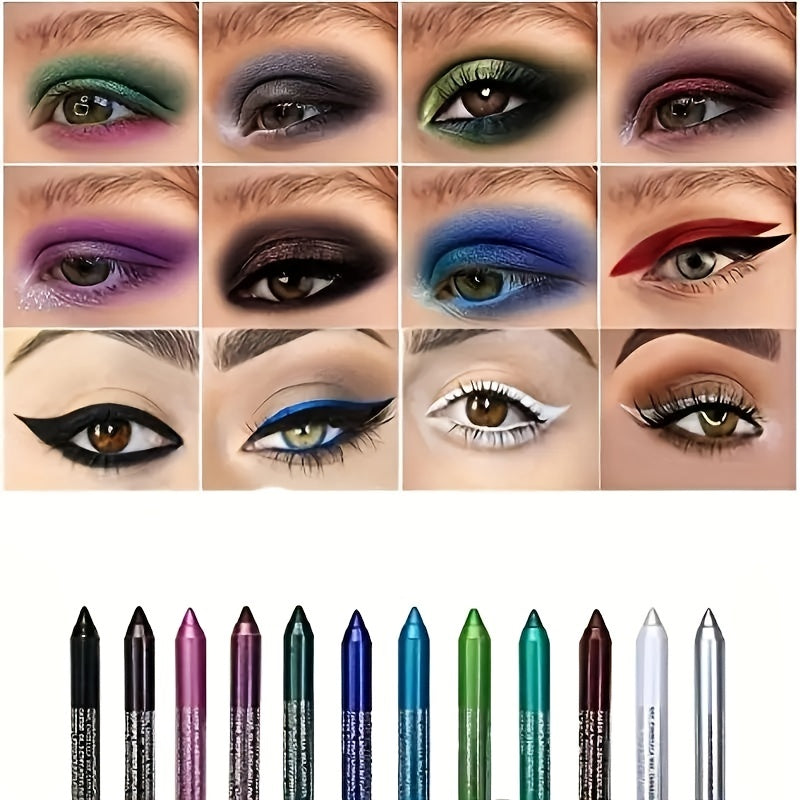 12-Color Waterproof Pearly Eyeshadow Eyeliner Pen Set