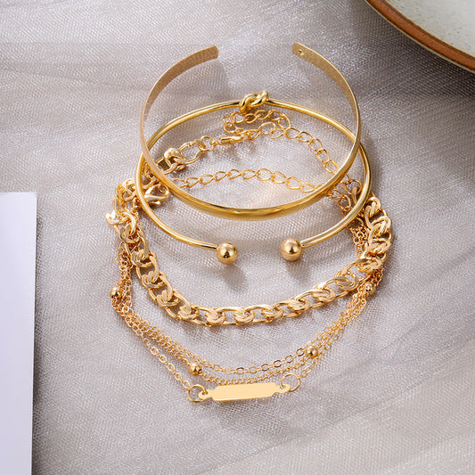 Golden Alloy Twist Print Bracelet Charms Jewelry Gift Birthday For Her