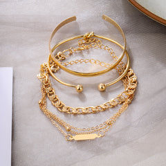 Golden Alloy Twist Print Bracelet Charms Jewelry Gift Birthday For Her