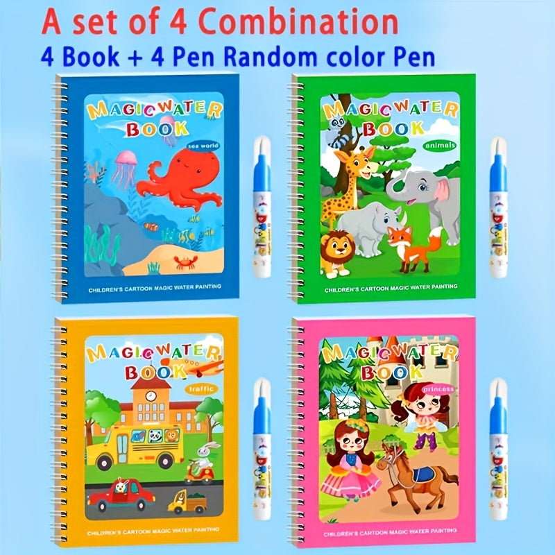 4pcs Magic Water Book Reusable Watercolor Activity Book with Double Sided Pages