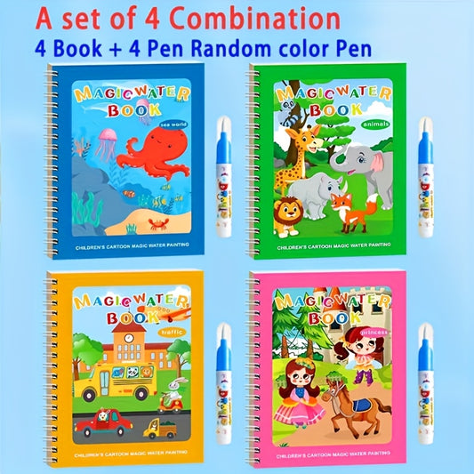 4pcs Magic Water Book Reusable Watercolor Activity Book with Double Sided Pages