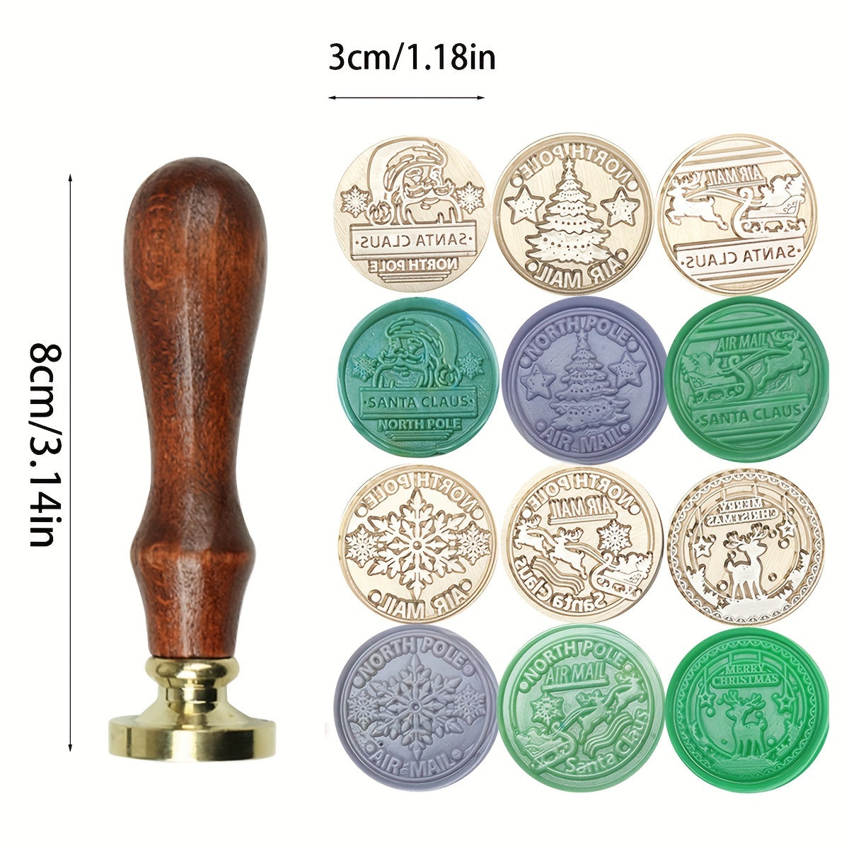 Christmas Brass Stamp Set with Handle Sealing Wax Stamp Head Envelope Craft