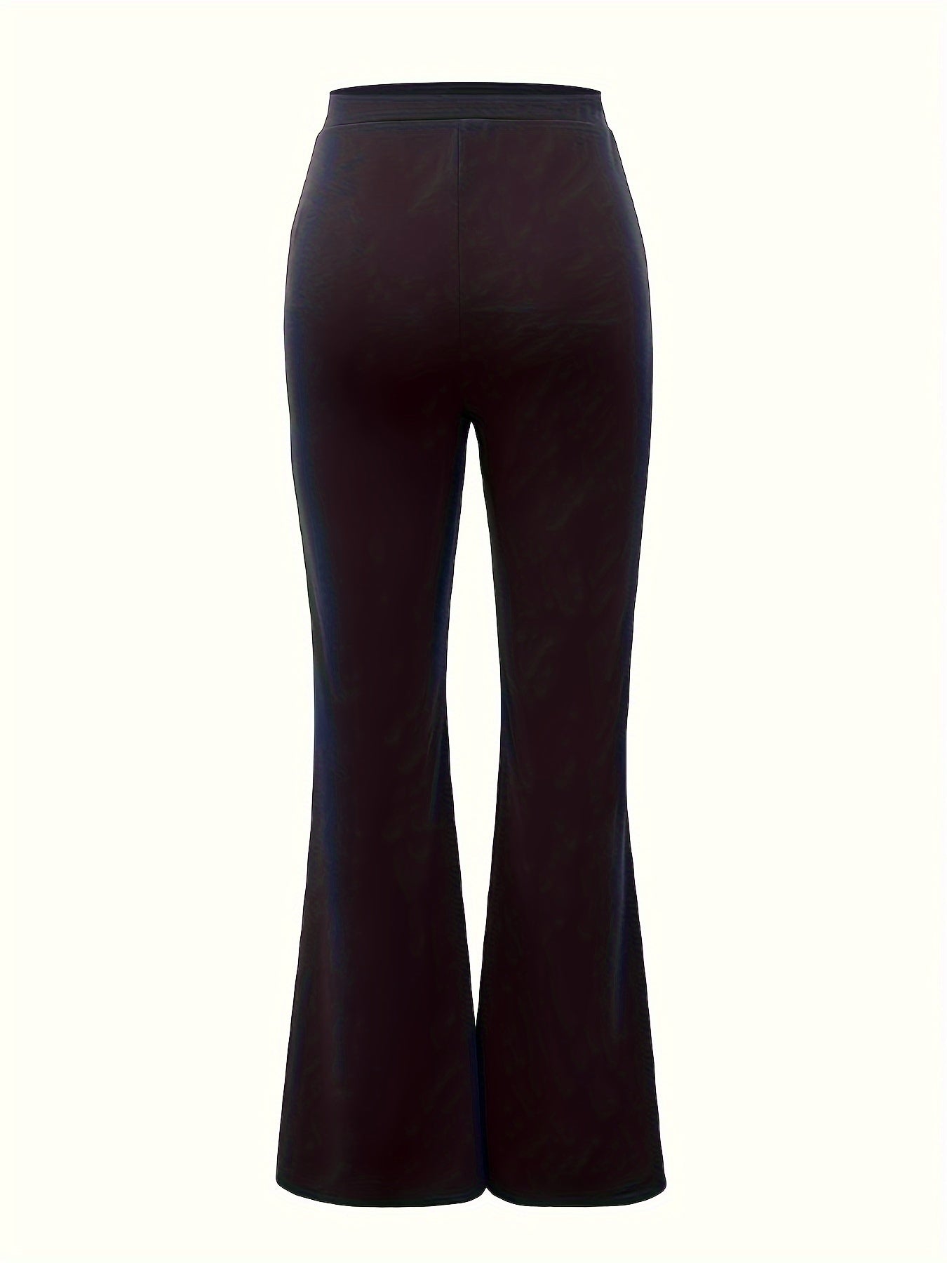 Plus Size Solid Stitching Elastic High Rise Flared Leg Trousers