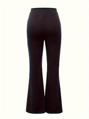 Plus Size Solid Stitching Elastic High Rise Flared Leg Trousers