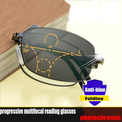 Foldable Multifocal Photochromic Reading Glasses Men UV400 Sun Glasses