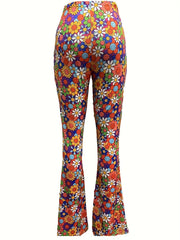 Floral Print High Waist Hippie Pants Casual Flare Leg Pants For Spring & Summer