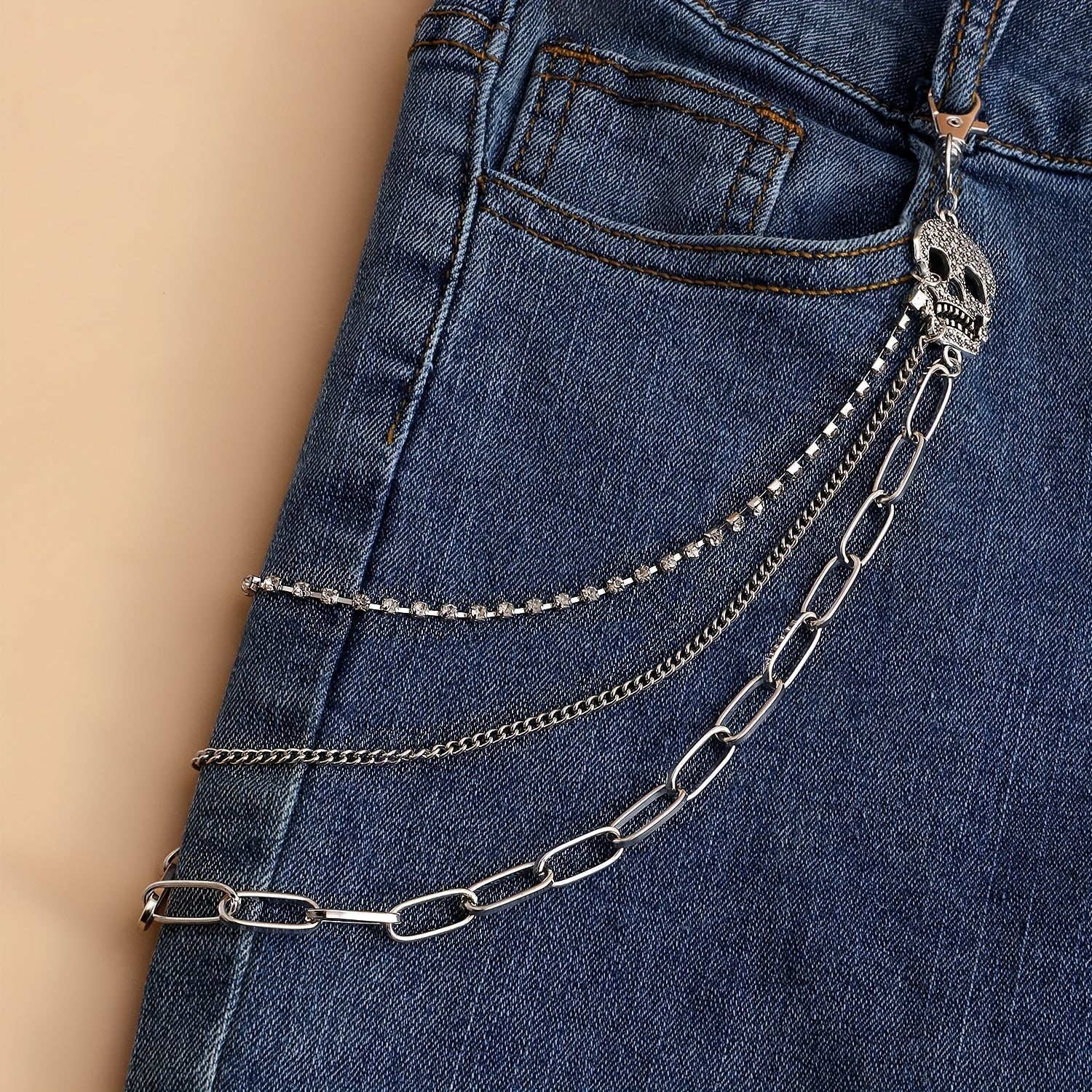 Men's Pants Chain Skull Hip Hop Layered Decoration Waist Belt Accessories