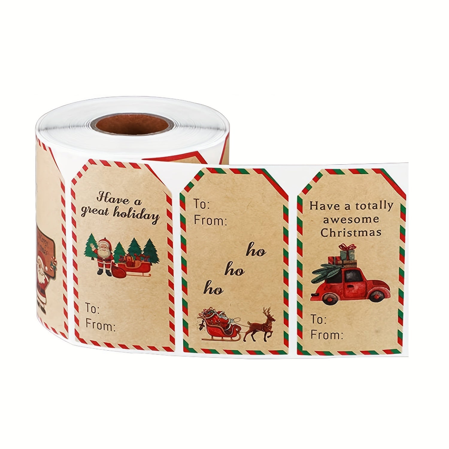 300pcs Christmas Holiday Stickers 8 Patterns Self-Adhesive Label Roll