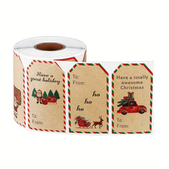 300pcs Christmas Holiday Stickers 8 Patterns Self-Adhesive Label Roll