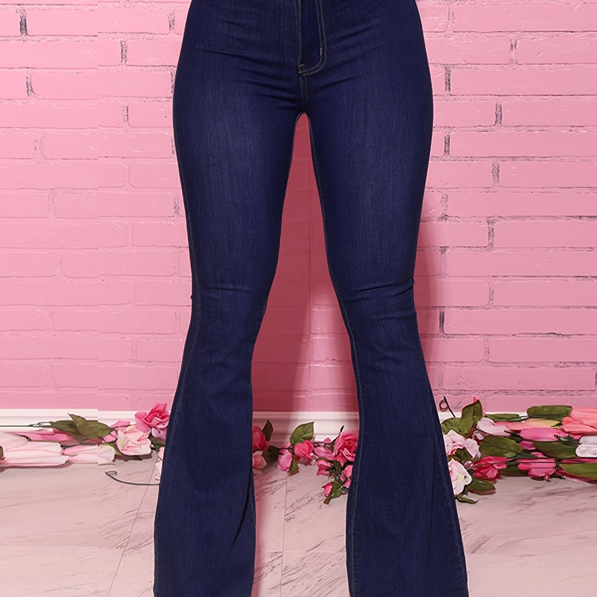 High Waist Button Fly Flared Leg Jeans Women's Plus Size