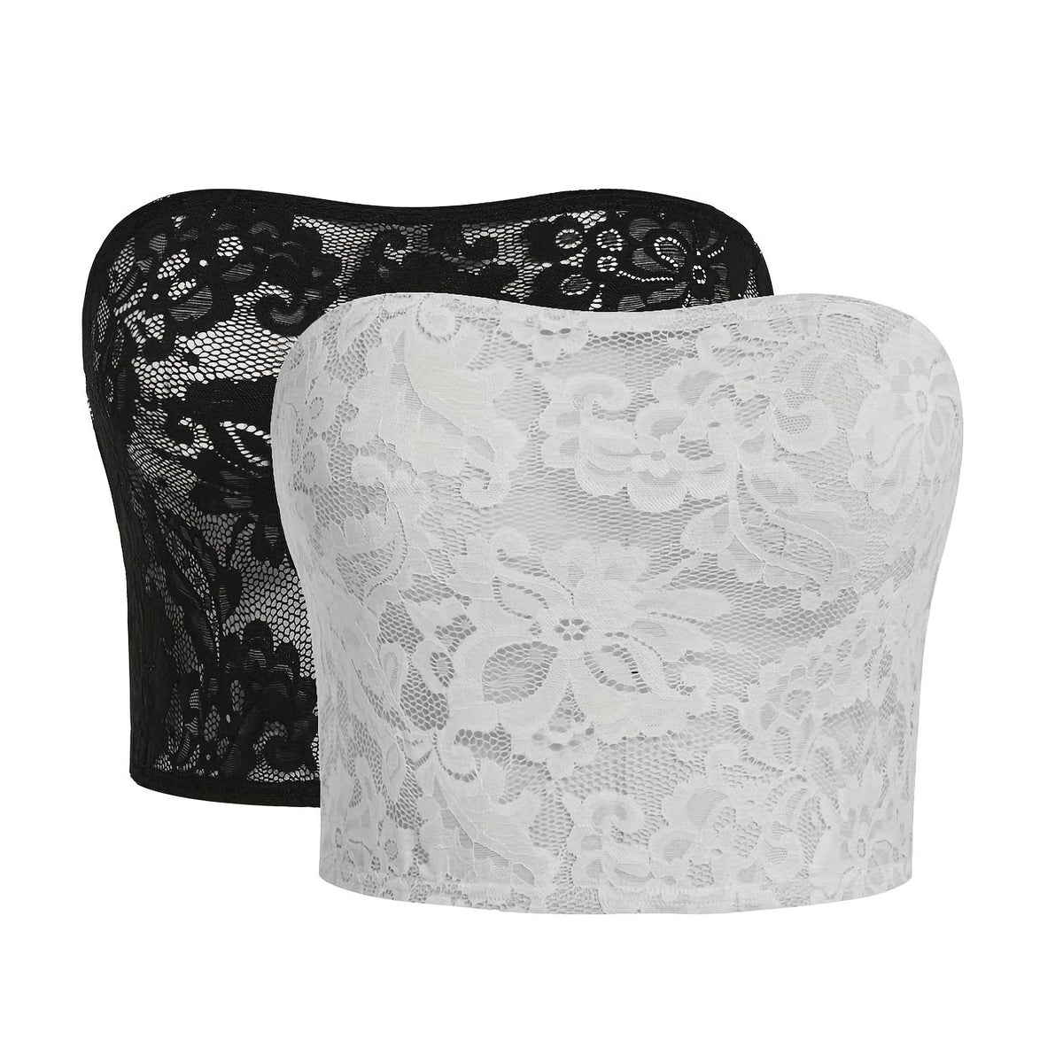  Solid Floral Jacquard Lace Tube Top