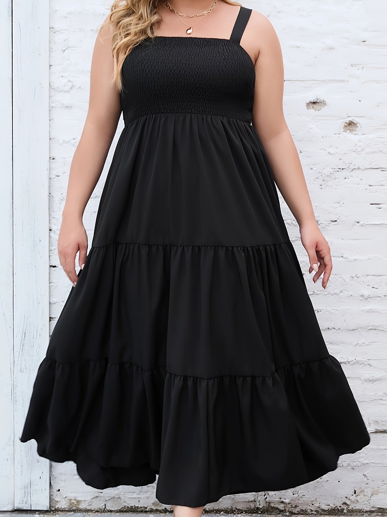  Solid Maxi Smock Cami Dress